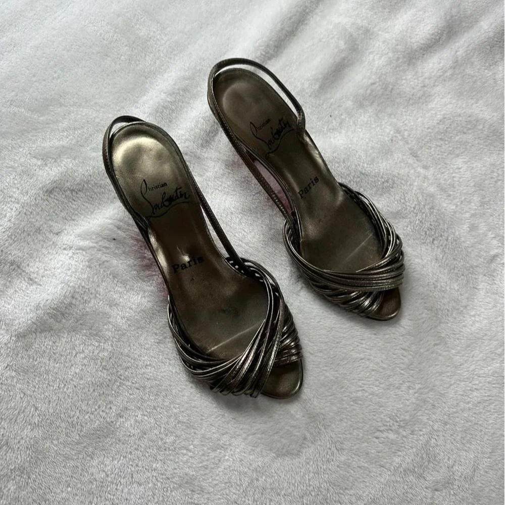 Christian Louboutin metallic silver slingback kitten heels y2k euro designer